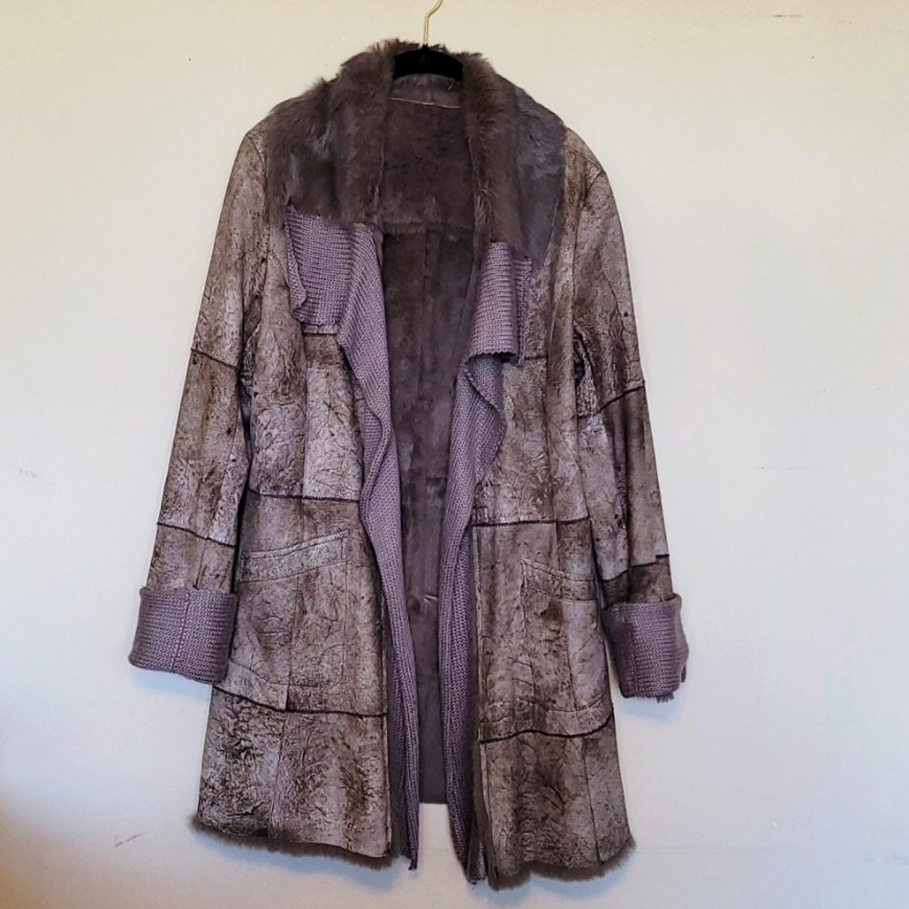 faux suede relaxed fit coat washed toupe colour